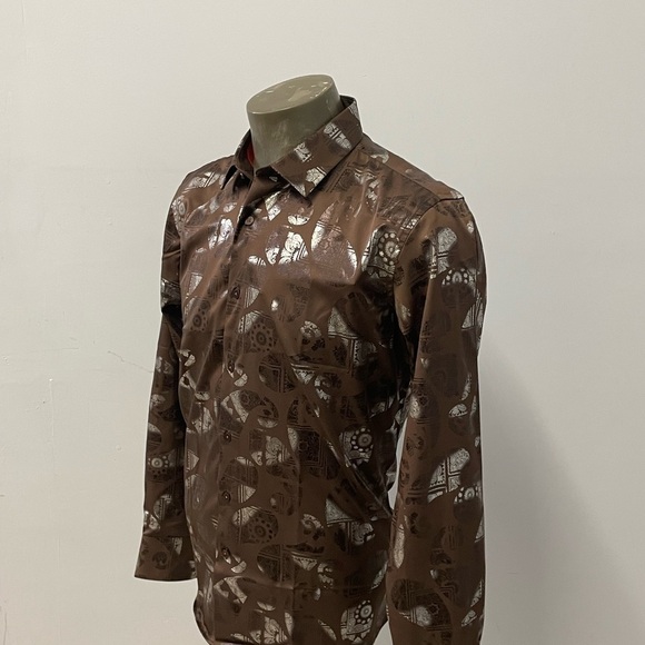 Vassari shirt button front chocolate long sleeves regular fit - Picture 3 of 3